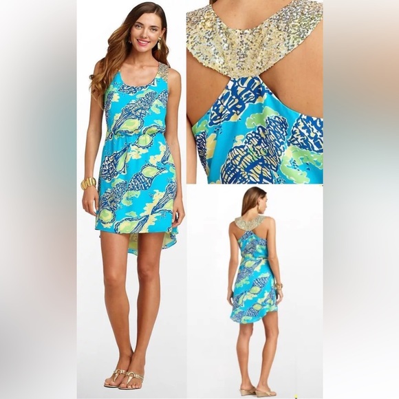 LILLY PULITZER CALISSI SOUND THE HORN HI LO SEQUIN DRESS XS - Picture 1 of 7